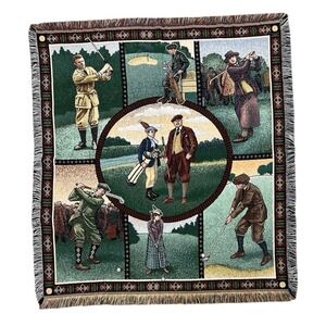 Vintage Golf Theme Woven Tapestry Throw Blanket Size 43x47 American Tapestry